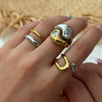 Two-tone 3 3pcs 18k Gold Stainless Steel Color Block Zircon Ring Set