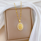 Gold Stainless Steel Diamond Portrait Necklace