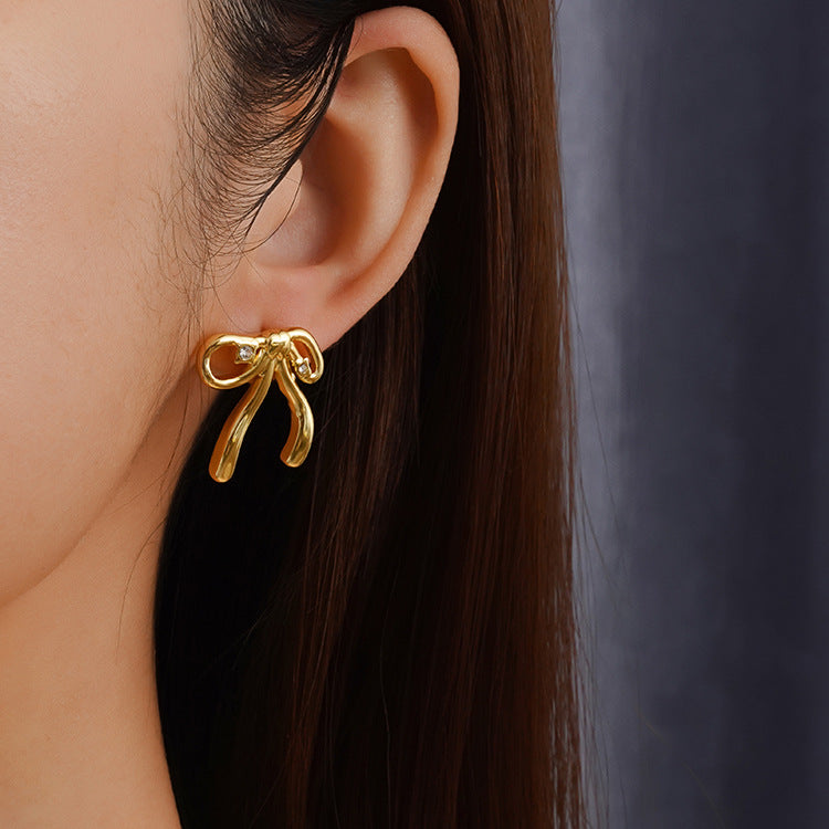 Earrings 2# Stainless Steel Diamond-studded Oval Heart Bow Drop-shaped Geometric Earrings