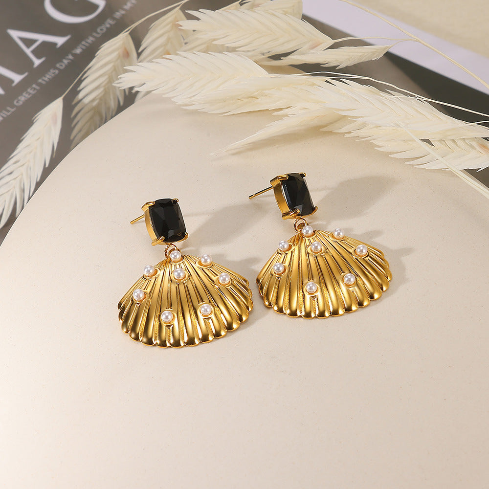 Earring 1# Stainless Steel Pearl Flower Earrings