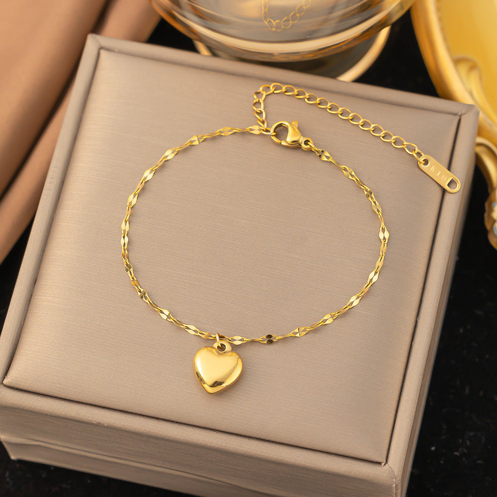 White Pearl Heart Earrings Gold Zircon Clover Steel Necklace Bracelet Set