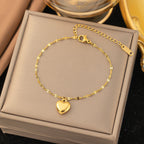 White Pearl Heart Earrings Gold Zircon Clover Steel Necklace Bracelet Set