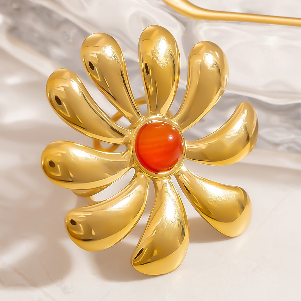 Ring1# Stainless Steel Flower Ring