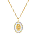 Gold Stainless Steel Diamond Portrait Oval Necklace