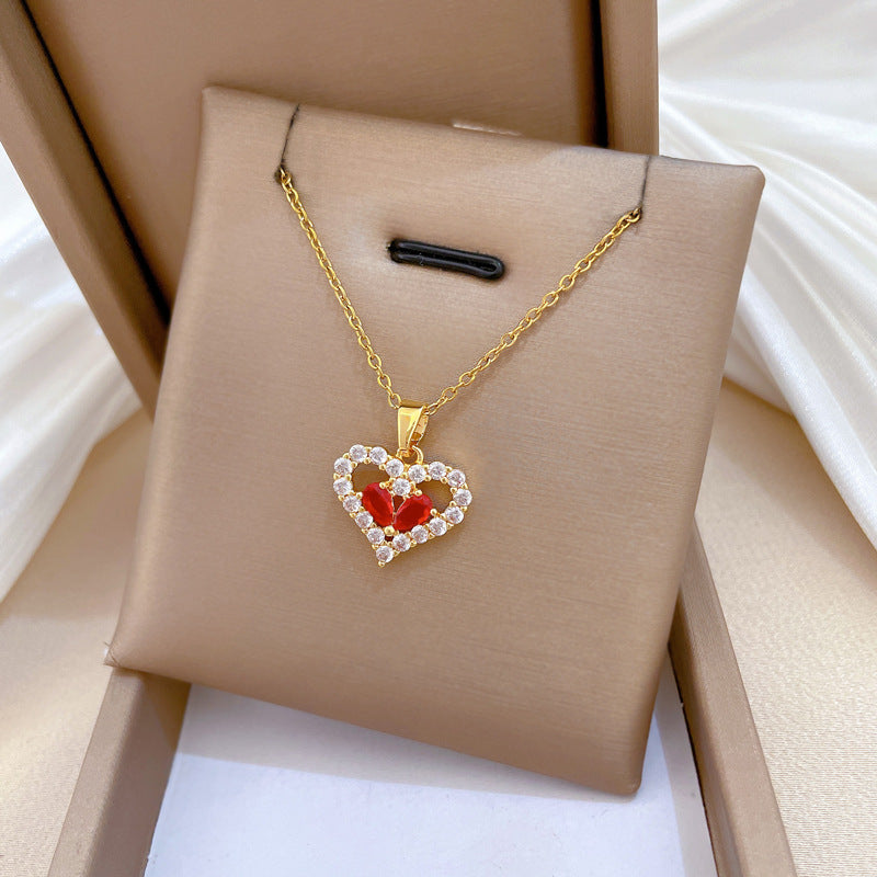 Necklace Stainless Steel Diamond-encrusted Heart Necklace