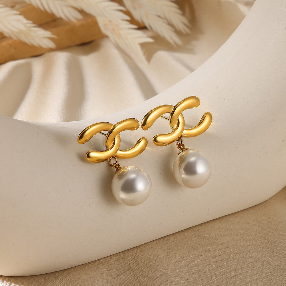 Earring 1# Stainless Steel Pearl Flower Earrings