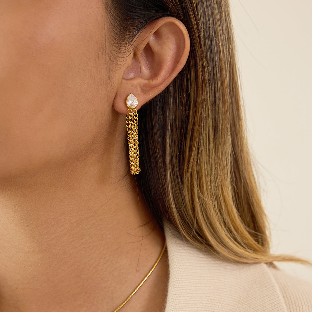 Earring Stainless Steel Diamond-encrusted Chain Earrings
