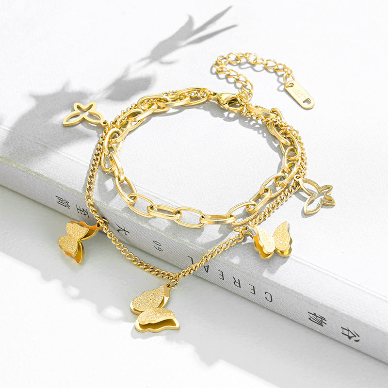 Frosted Butterfly Bracelet Steel Titanium Steel Frosted Butterfly Bracelet