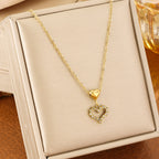 Diamond-encrusted Heart No. 1 18k Gold Plated Titanium Heart Pendant Necklace
