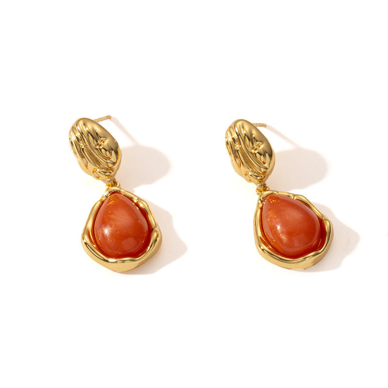 Waterdrop Amber Earrings Titanium Steel Teardrop Earrings