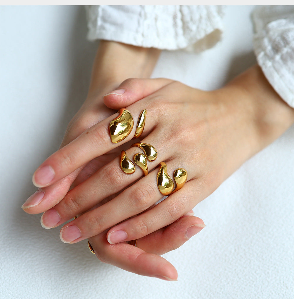 Silver Titanium Steel Irregular Open Ring
