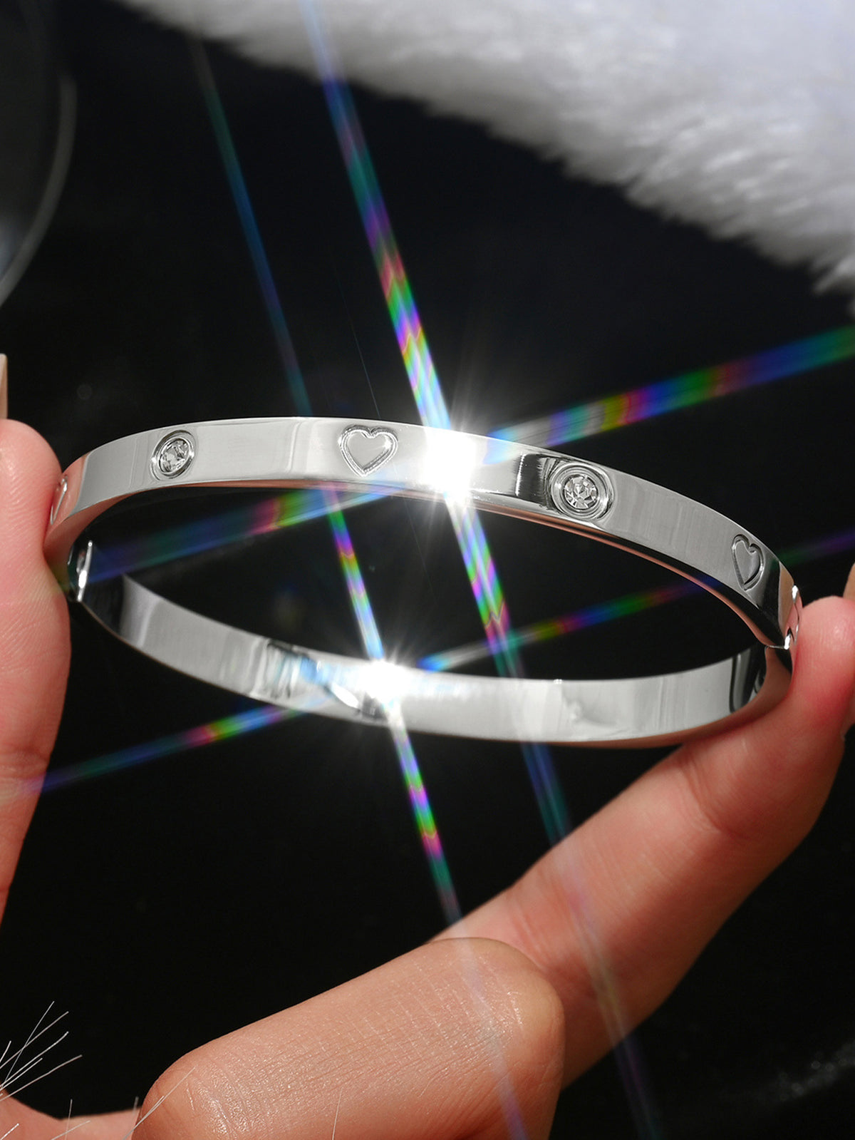 Bracelet 3# Titanium Steel Round Bracelet With Diamonds