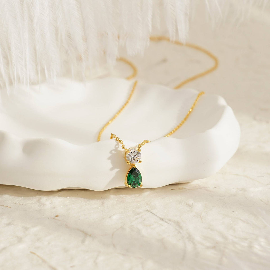 April + Transparency Titanium Steel Diamond-encrusted Teardrop Necklace