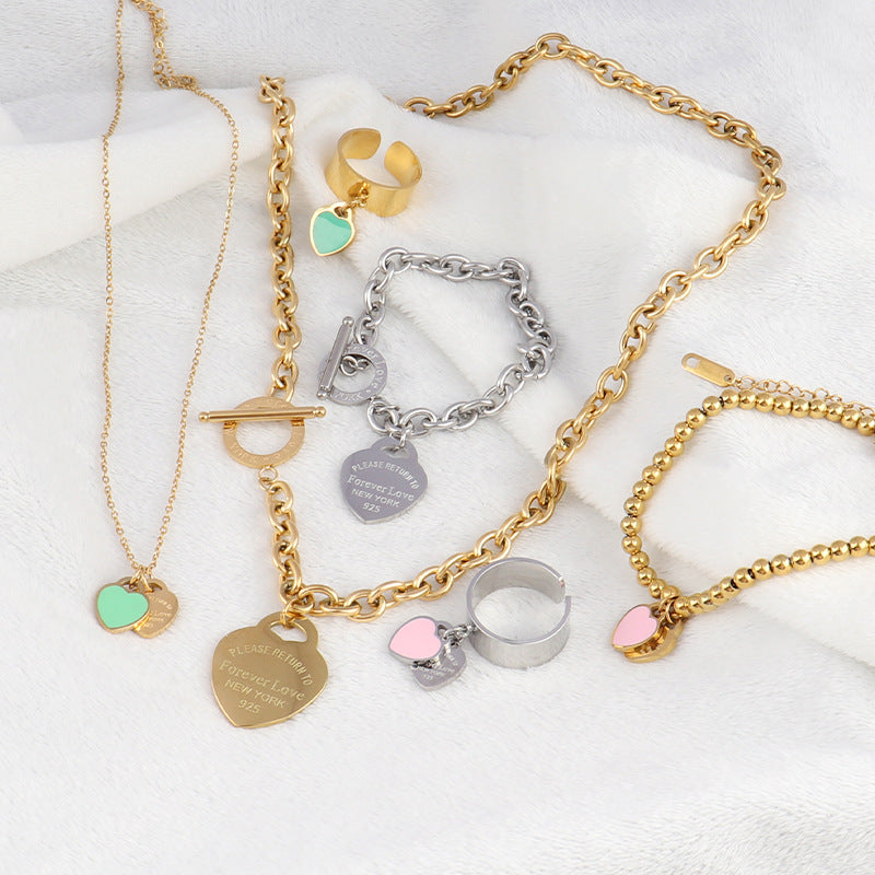 Pink Heart - Gold Stainless Steel Heart Necklace