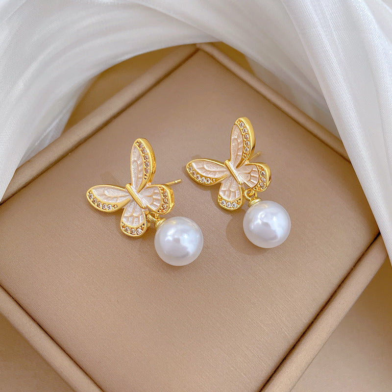 Necklace Stainless Steel Pearl Butterfly Necklace