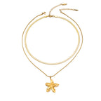 Gold Stainless Steel Flower Double Layer Necklace