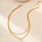 1 Double Necklace Stainless Steel Diamond Snake Bone Double Necklace