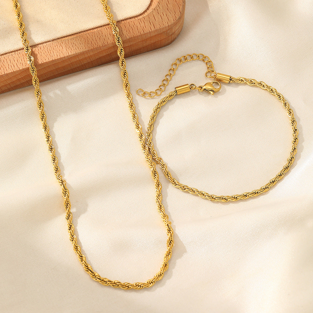 Silver Stainless Steel Twist Necklace Bracelet Set
