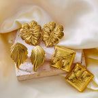 Golden Wings Vintage Texture Statement Gold Geometric Stainless Steel Earrings