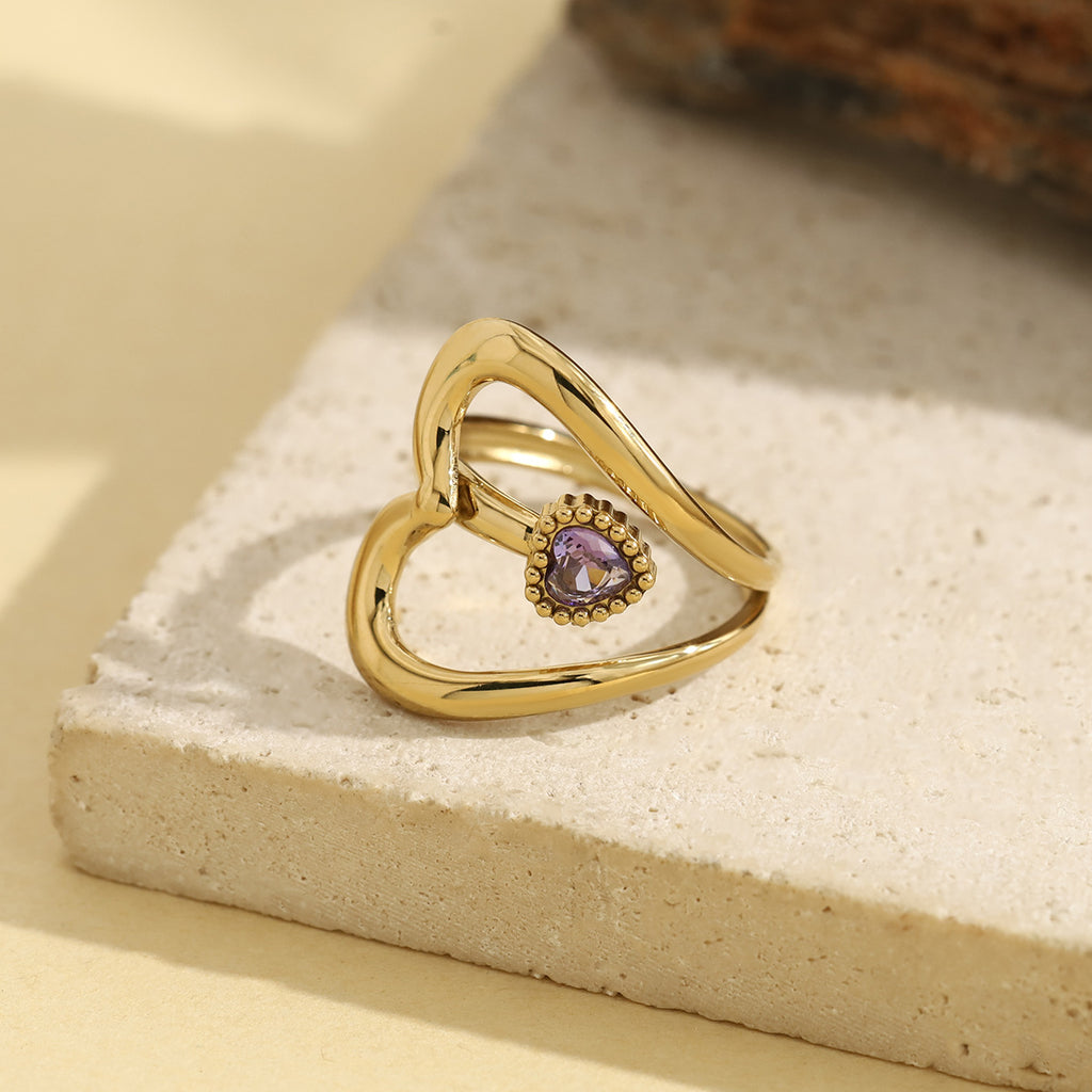 Gold 1 304 Stainless Steel Diamond Heart Ring