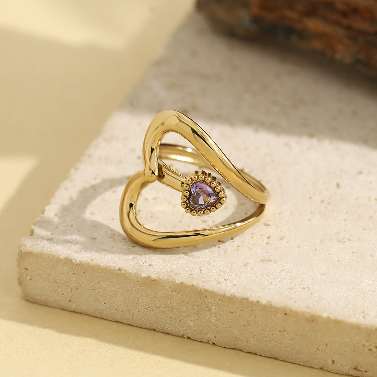 Gold 1 304 Stainless Steel Diamond Heart Ring