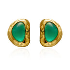 Green Resin Inlay Vintage Texture Statement Gold Geometric Stainless Steel Earrings