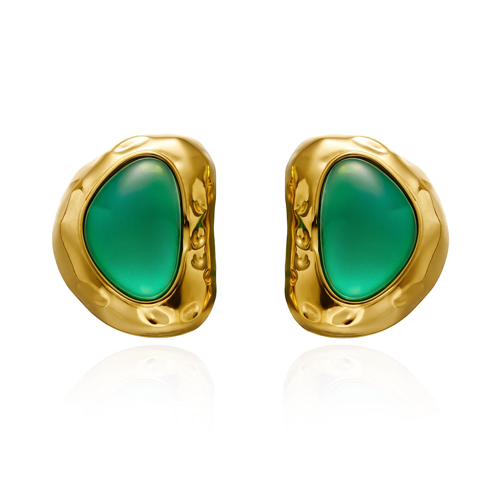 Golden Monstera Leaf Vintage Texture Statement Gold Geometric Stainless Steel Earrings