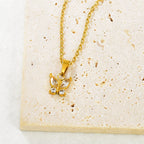 Gold Stainless Steel Diamond-encrusted Butterfly Necklace
