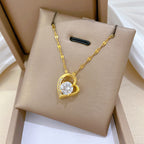 Gold Titanium Steel Diamond Heart Necklace