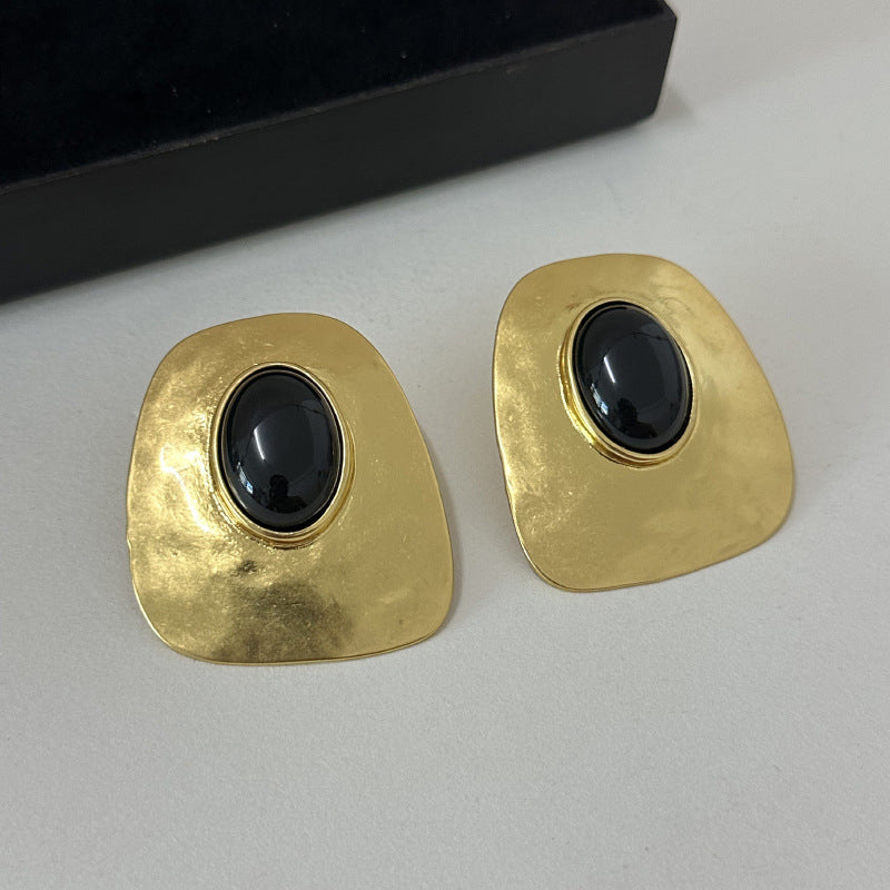Black Pair Alloy Textured Geometric Earrings