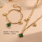 Green Four-leaf Clover Heart Bracelet Stainless Steel Exquisite Clover Heart Link Bracelet
