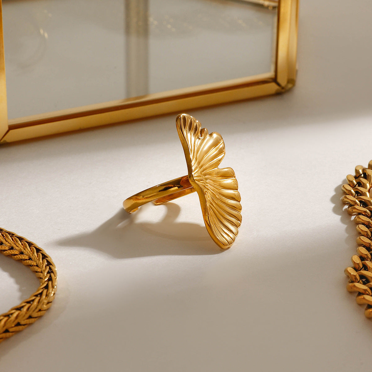 Gold Ginkgo Leaf Open Ring
