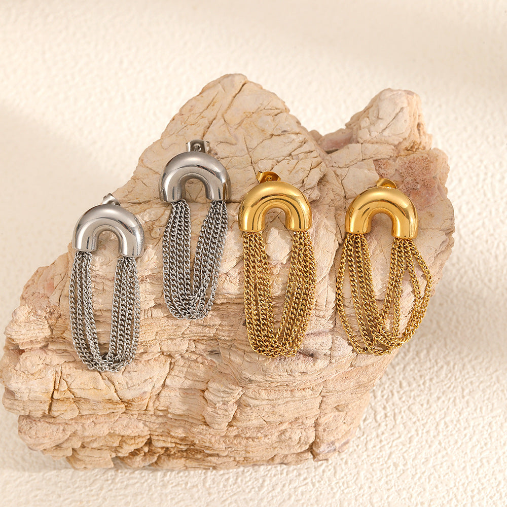 Gold Tassel Chain Stainless Steel Earrings