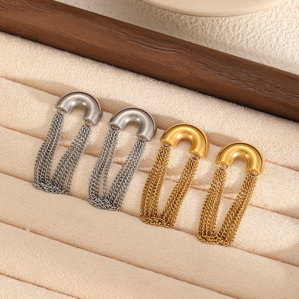 Gold Tassel Chain Stainless Steel Earrings