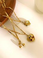 Golden Love Heart Stainless Steel Diamond Heart Necklace
