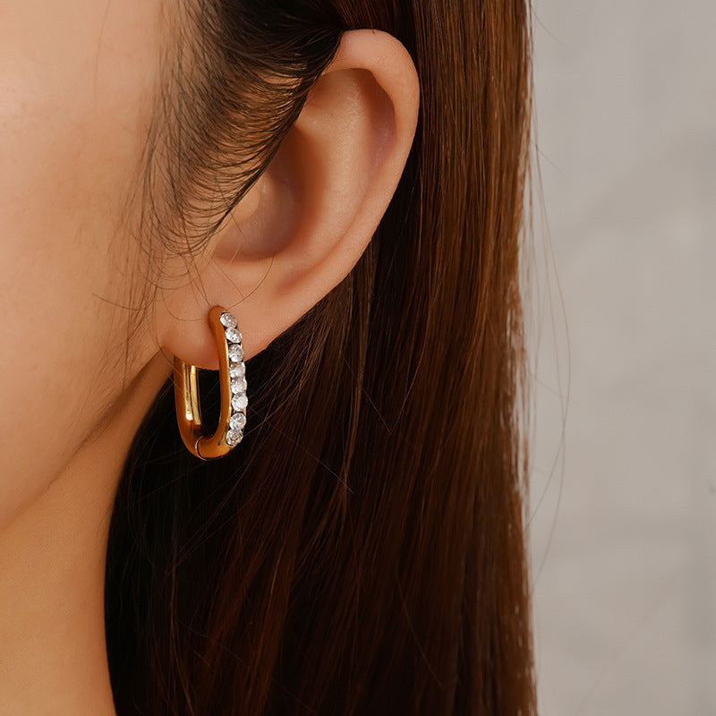 Earrings 2# Stainless Steel Diamond-studded Oval Heart Bow Drop-shaped Geometric Earrings