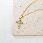 Gold Stainless Steel Diamond-encrusted Cross Necklace