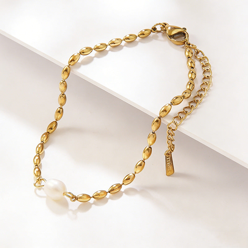 Set Stainless Steel Pearl Necklace Bracelet And Earring Set
