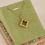 Gold Stainless Steel Openwork Four-leaf Clover Necklace