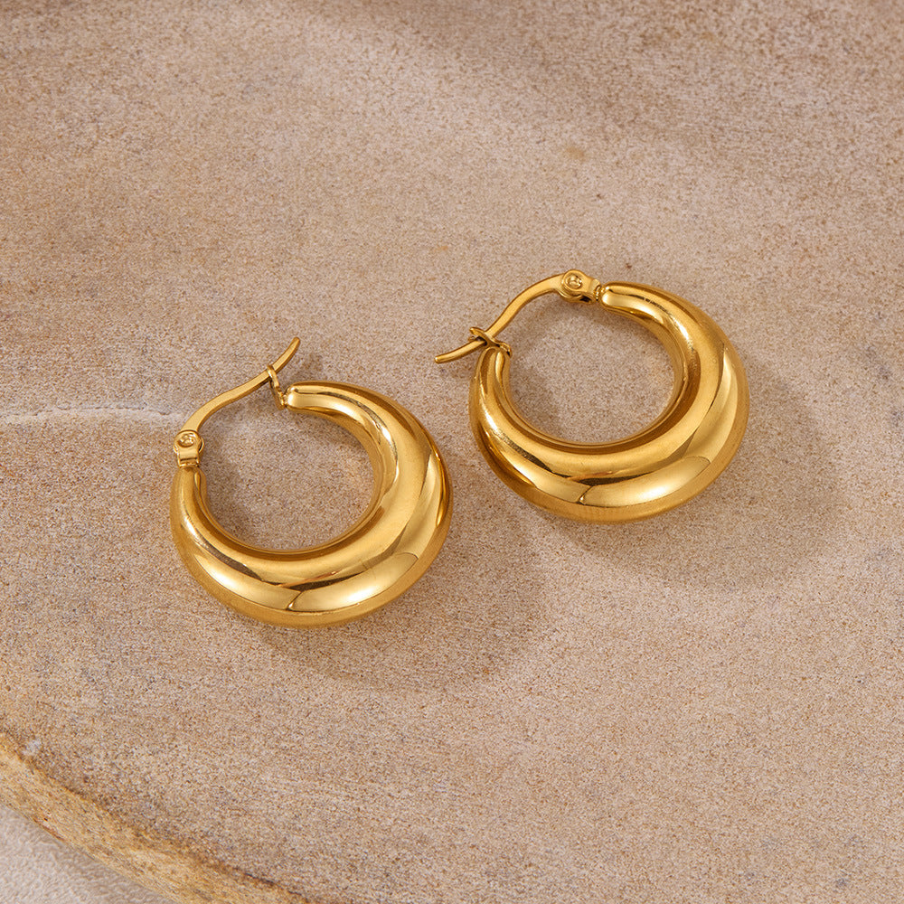 Gold Titanium Steel Round Earrings