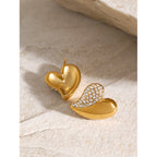 Fashion Gold Stainless Steel Diamond Heart Earrings