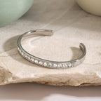 Fashion Silver Stainless Steel Geometric Cuff Bracelet With Diamonds