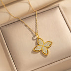 Gold Diamond-shaped Four-leaf Clover Necklace Metal And Diamond-encrusted Four-leaf Clover Necklace