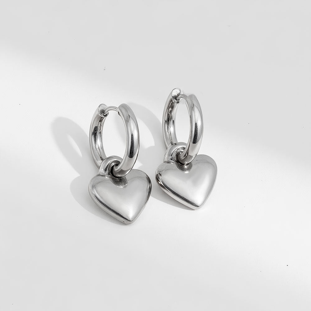 All Gold Stainless Steel Heart-shaped Earrings