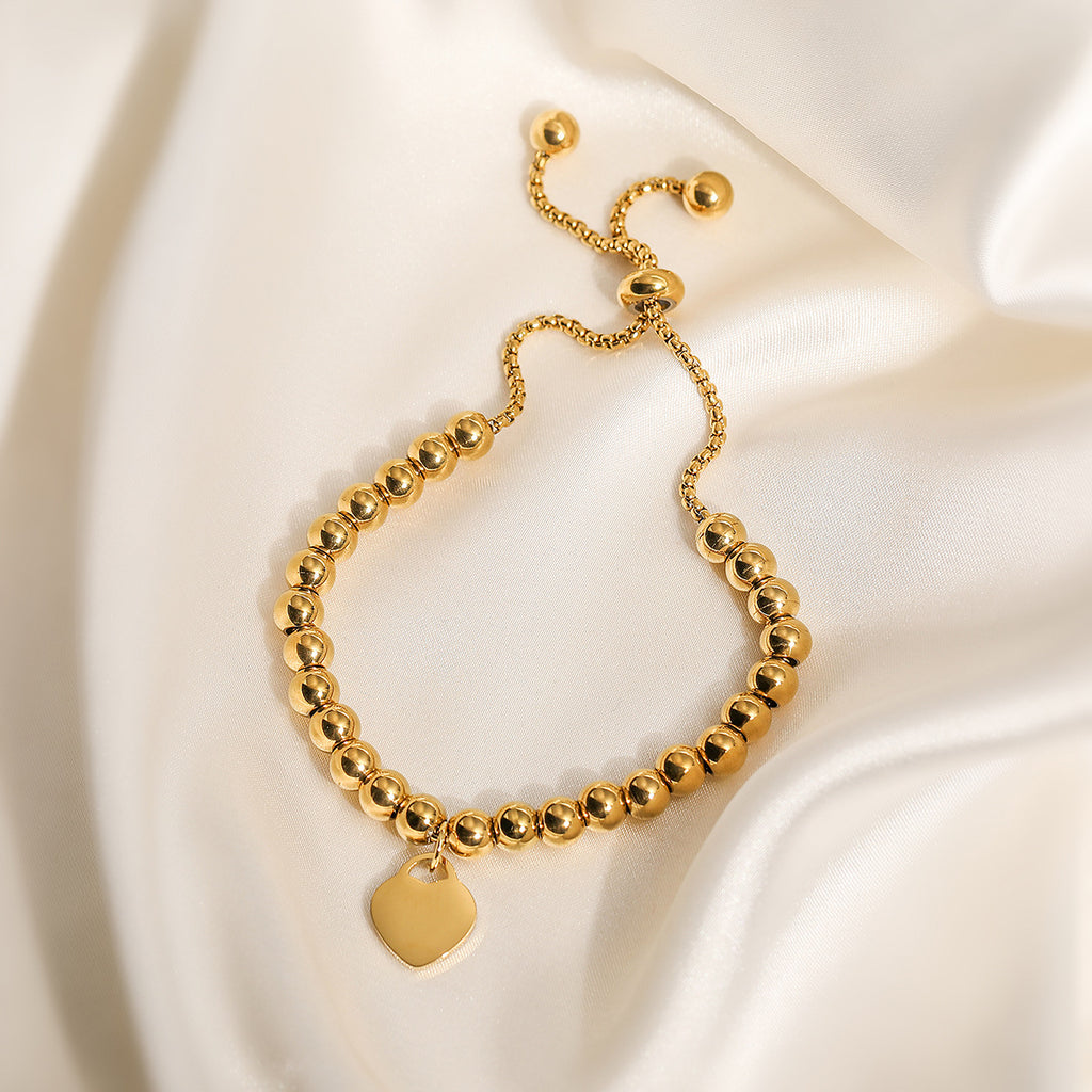 Gold Stainless Steel Heart Beaded Bracelet