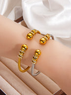 Two-tone Titanium Steel Diamond-encrusted Round Bracelet