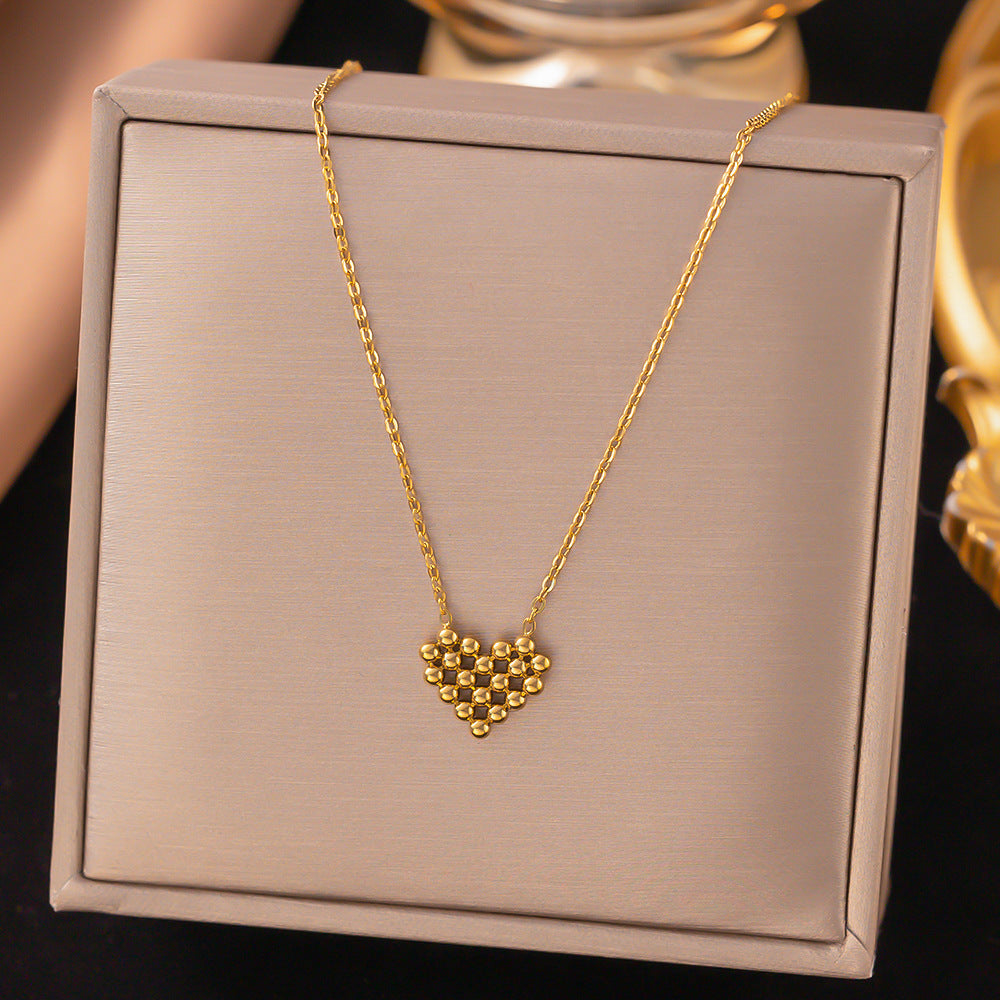 Black And White Double-sided Heart Necklace With Gold 2025 High-end Steel Necklace Earring Set