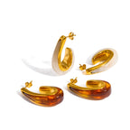 Gold Titanium Steel Stainless Steel Resin Curved C Shaped Earrings