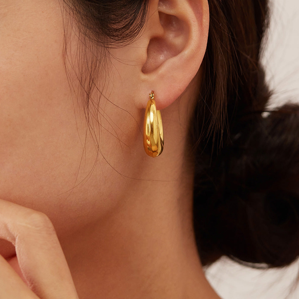 Gold Titanium Steel Round Earrings