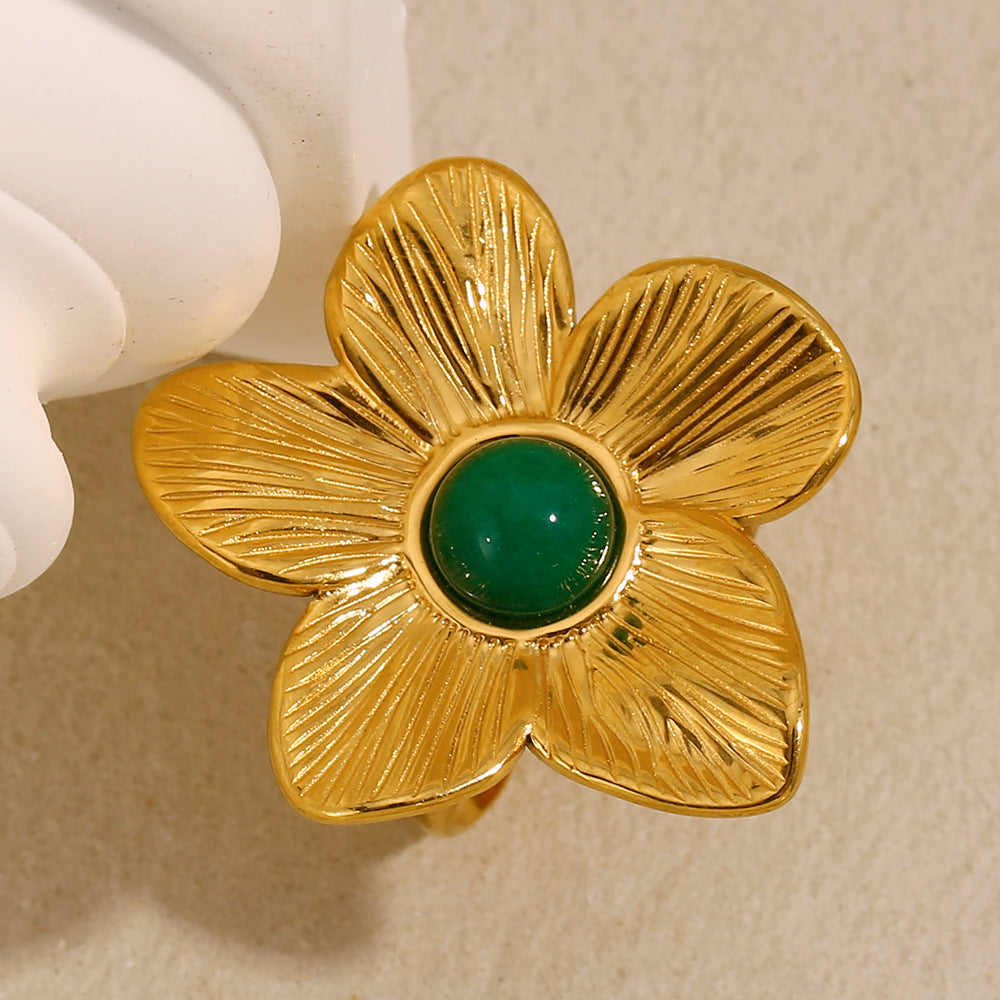 Exaggerated Flower Open Ring-gold Stainless Steel Flower Open Ring